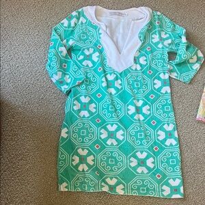 Tracy negoshian  Patterned french terry coverup swim cover up with White Trim